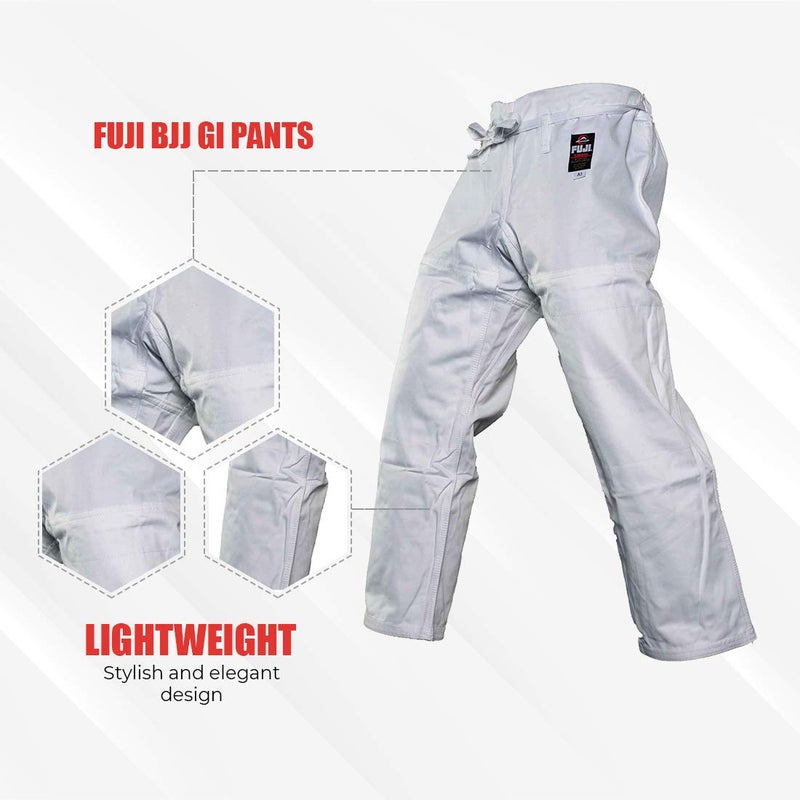 FUJI Sports Brazilian Jiu-Jitsu Gi Pants â€“ Adult BJJ Pants, Flat Drawstring, Reinforced Cotton, For Training & Competition, White, Size, A3 - Image 2